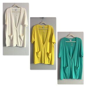 LOT OF 3 Joan Rivers Short Sleeve Drop Shoulder Knit Cardigans Sz 2X NWOT